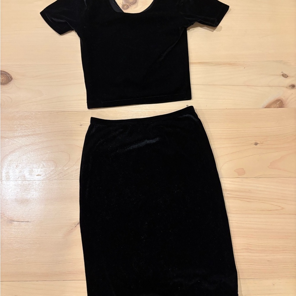Black Velvet Crop Top and Skirt Set
